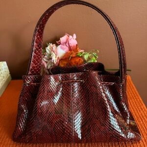 Tods Burgundy  Snakeskin Handbag